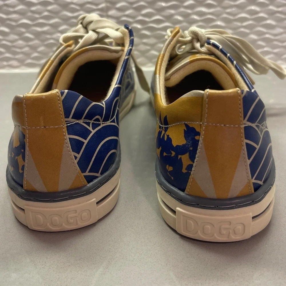 DOGO Not My Problem Anime Graphic Sneakers Blue Yellow Vegan Leather 6.5 - 7 NWT